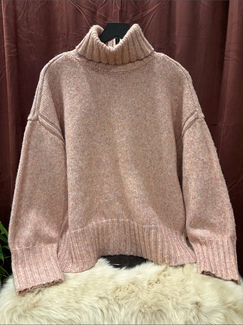 INDUSTRY Relaxed Turtleneck Sweater in “Blush Heather” (Dusty Rose) Size XL NWT